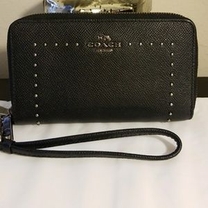 Authentic black studded coach wristlet/wallet